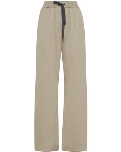 Brunello Cucinelli Cotton-silk Wide-leg Track Pants - Natural