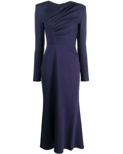 Roland Mouret Asymmetric Long-sleeve Midi Dress - Blue
