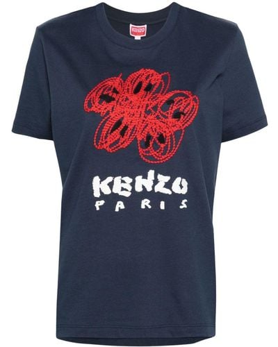 KENZO T-Shirt mit Boke Flower-Stickerei - Blau