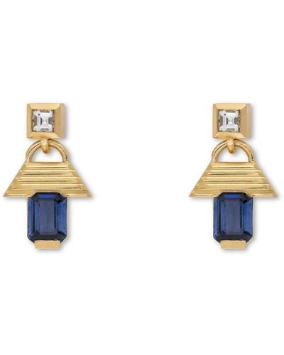 Azlee Large Escalier Sapphire Earrings - Metallic