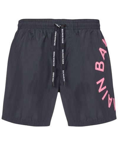 Balmain Badeshorts mit Logo-Print - Blau