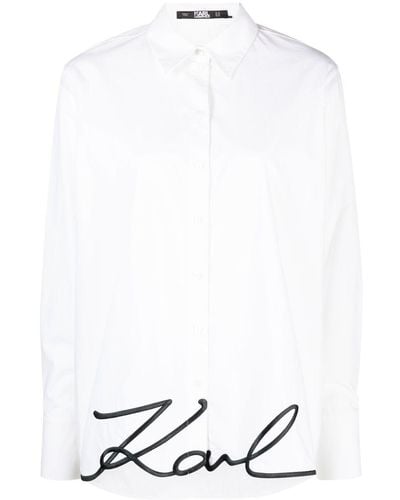 Karl Lagerfeld Signature-embroidery Organic Cotton Shirt - White