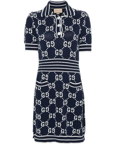 Gucci GG Cotton Jacquard Polo Dress - Blue