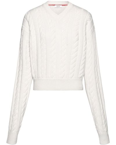 Ferragamo Cable Knit V-neck Sweater - White