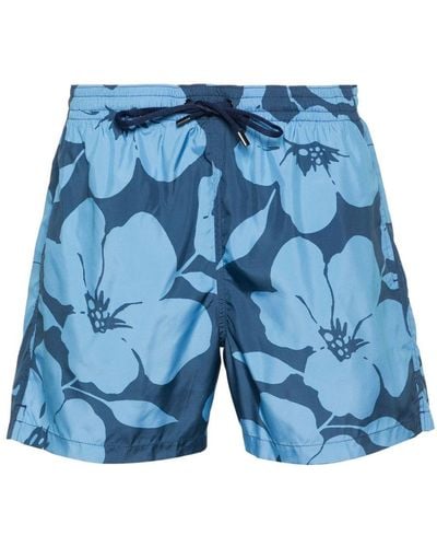 Canali Floral-print Swim Shorts - Blue