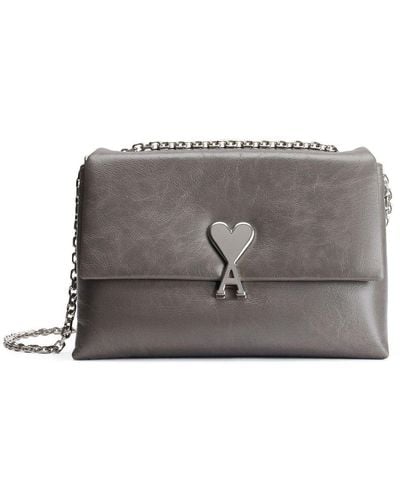 Ami Paris Voulez-vous Leather Shoulder Bag - Grey