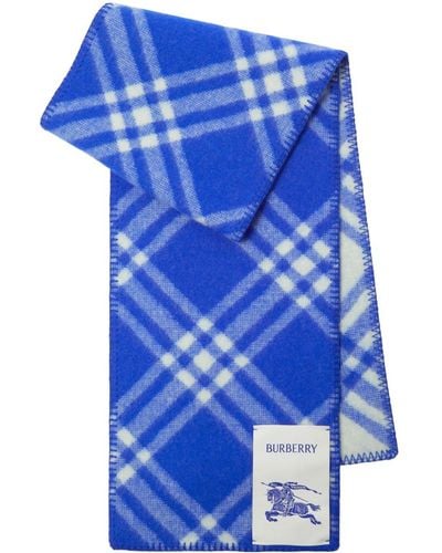 Burberry Check-print Wool Scarf - Blue