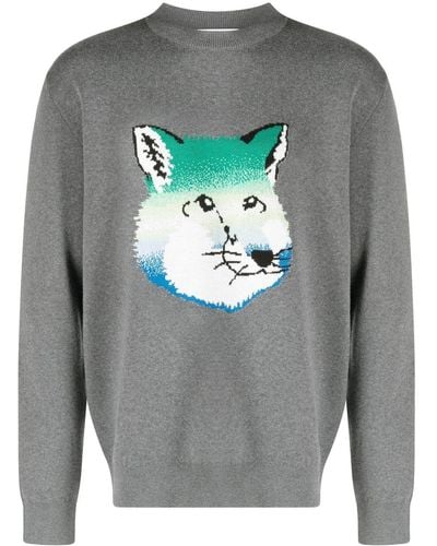 Maison Kitsuné Jersey Vibrant Fox Head en intarsia - Gris