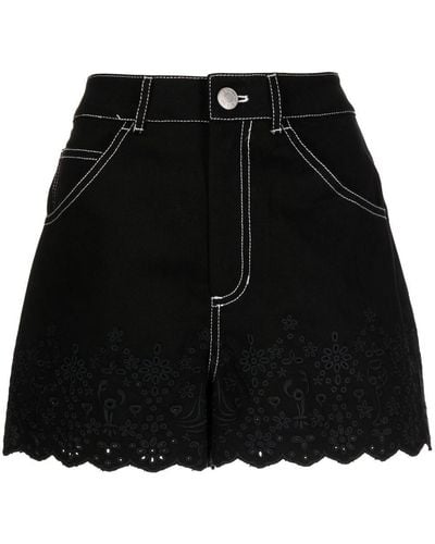 STAUD Embroidered Fitted Shorts - Black