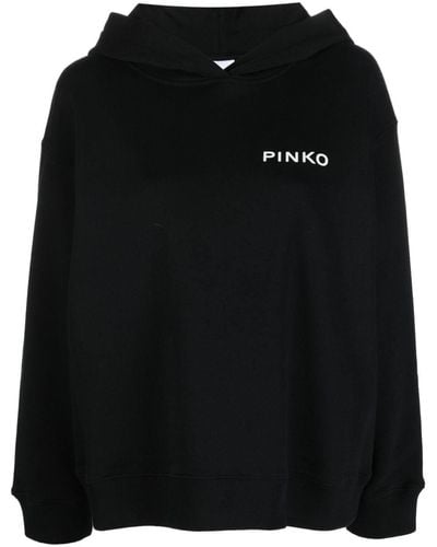 Pinko Hoodie en coton à logo imprimé - Noir