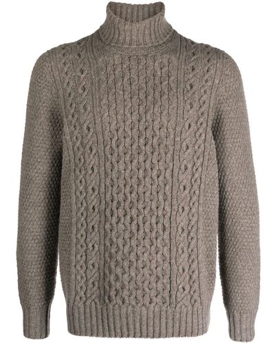 Drumohr Roll-neck Aran-knit Jumper - Grey