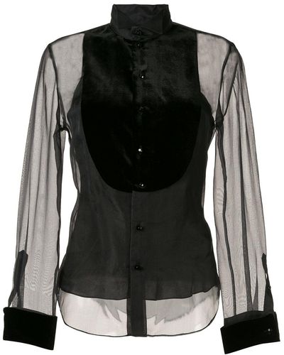 Ralph Lauren Collection Contrast Bib Sheer Shirt - Black