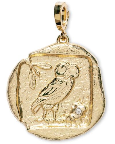 Azlee 18kt Yellow Gold Large Owl Of Athena Diamond Pendant Charm - Metallic