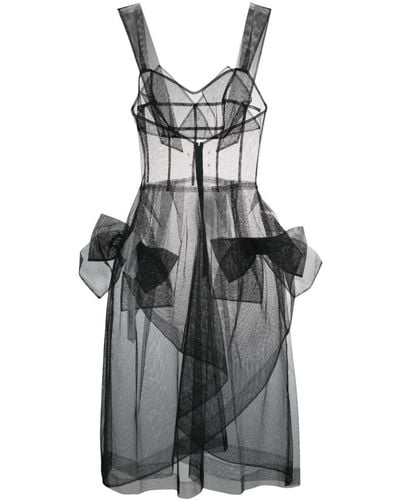 Maison Margiela Bow-detail Tulle Midi Dress - Gray