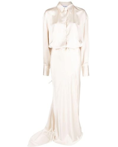 The Attico Neutral Feather-detail Maxi Dress - White