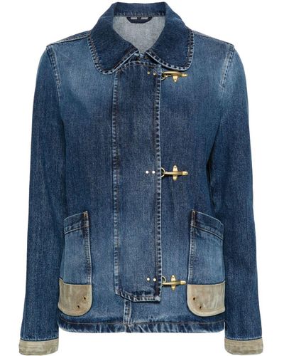 Fay Leather-trim Denim Jacket - Blue