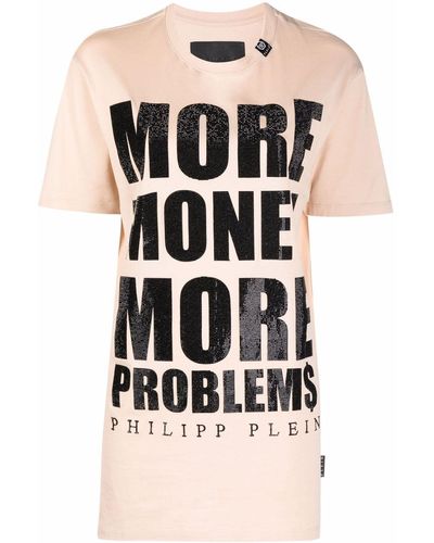 Philipp Plein T-shirt Met Tekst - Naturel