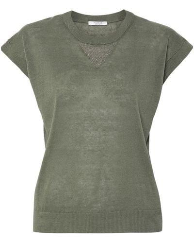 Peserico T-shirt en maille fine à ornements de perles - Vert