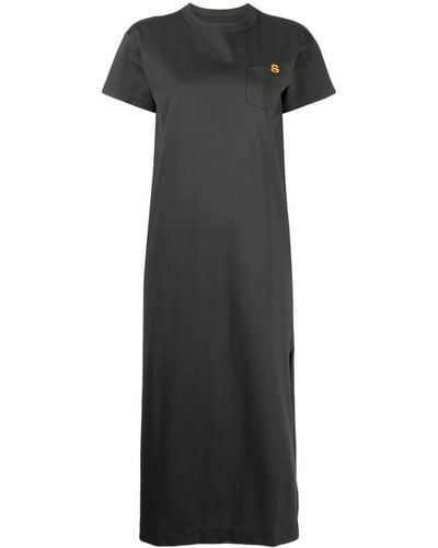 Sacai Monogram-embroidered Cotton T-shirt Dress - Black