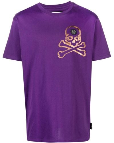 Philipp Plein Skull&bones Cotton T-shirt - Purple
