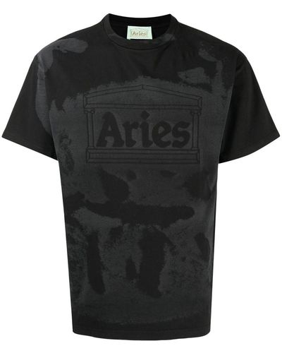 Aries Mega Temple Bleached-print T-shirt - Grey