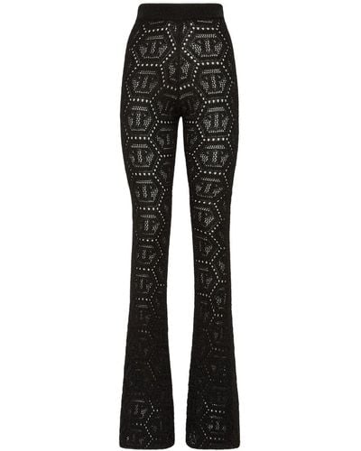Philipp Plein Monogram-pattern Open-knit Trousers - Black