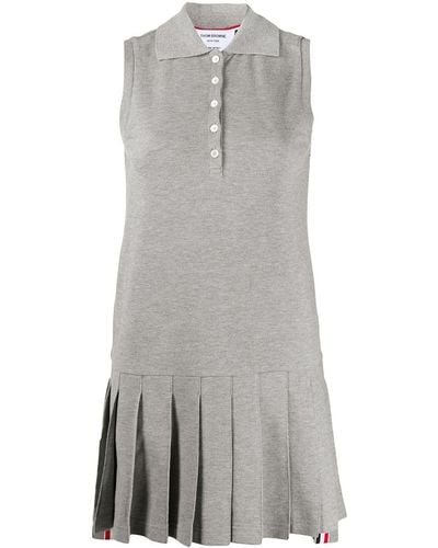 Thom Browne Rwb Stripe Sleeveless Pleated Tennis Dress - Gray