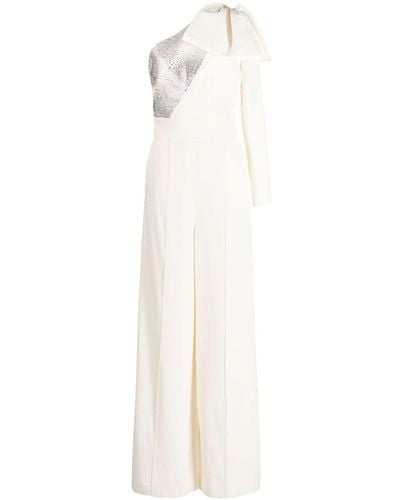 Elie Saab Crystal-embellished One-shoulder Jumpsuit - White