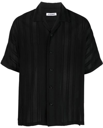Attachment Striped Short-sleeve Shirt - Black