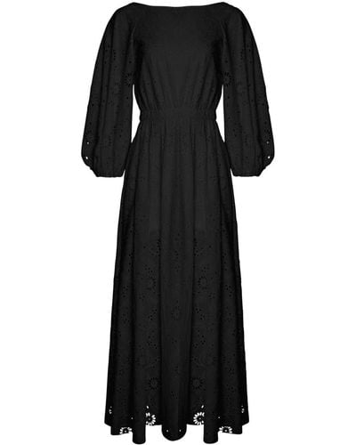 Carolina Herrera Eyelet Puff-sleeve Midi Dress - Black
