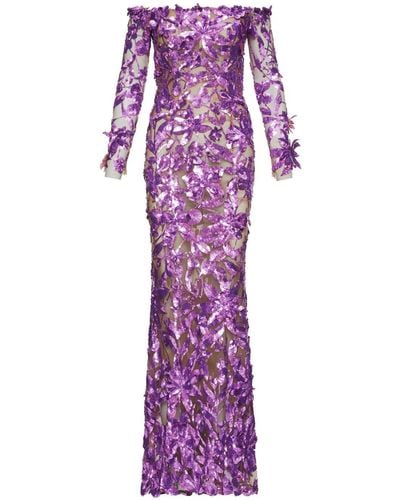 Oscar de la Renta Embellished Off-shoulder Gown - Purple