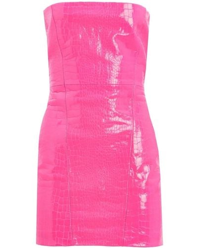 retroféte Kimora Crocodile-embossed Leather Strapless Mini Dress - Pink