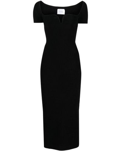 Galvan London Gaia V-neck Ribbed-knit Midi Dress - Black