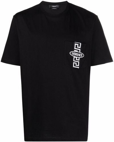 Versace T-shirt à logo imprimé poitrine - Noir