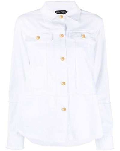 Tom Ford Frayed-Cotton Brim Shirt - White