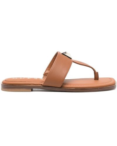 Guess USA Logo-engraved Leather Sandals - Brown