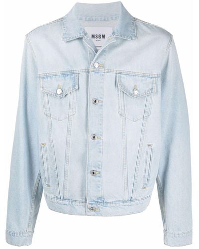 MSGM Giacca Di Jeans Con Patch Logo - Blu