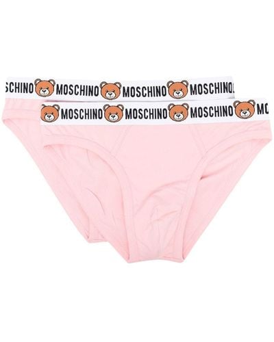 Moschino 2er-Set Slips mit Logo-Bund - Pink