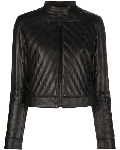 Philipp Plein Matelassé Leather Jacket - Black