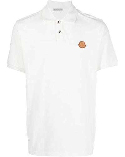 Moncler White Polo Shirt With Leather Patch