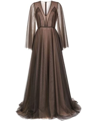 Costarellos Sheer-panel Evening Gown - Brown