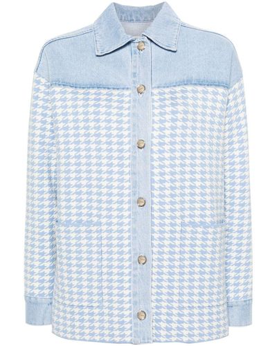 Sandro Houndstooth-jacquard Denim Shirt - Blue