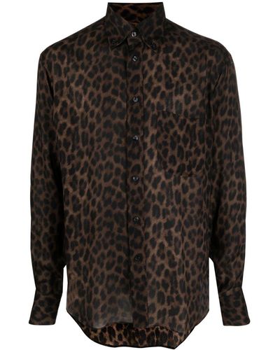 Tom Ford Seidenhemd mit Leoparden-Print - Schwarz