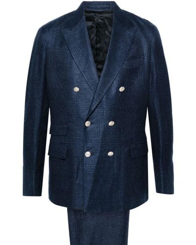 Eleventy Textured-finish Double-breasted Suit - Blue