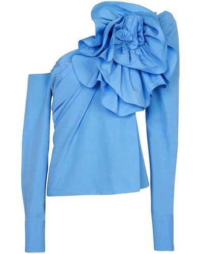 Balmain Asymmetrische Bluse mit Rüschendetail - Blau