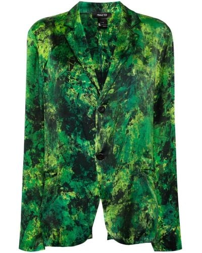 Avant Toi Abstract Floral-print Silk-blend Blazer - Green