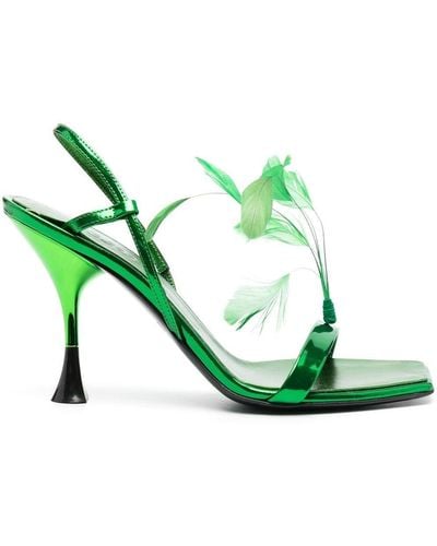 3Juin Feather-embellished 100mm Sandals - Green