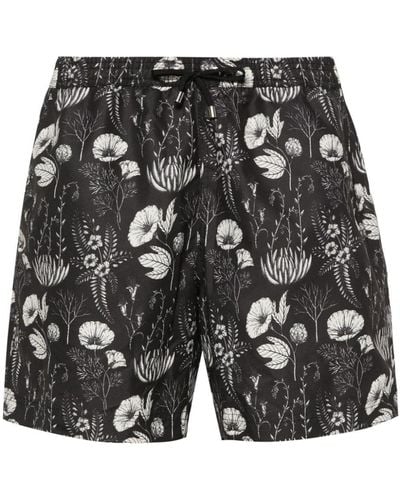 Sunspel Leaf-print Swim Shorts - Black