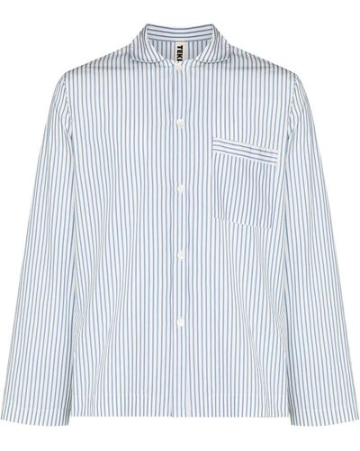 Tekla Striped Poplin Pyjama Shirt - White