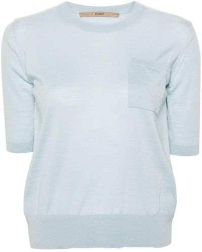 Nuur Patch-pocket Merino-wool T-shirt - Blue